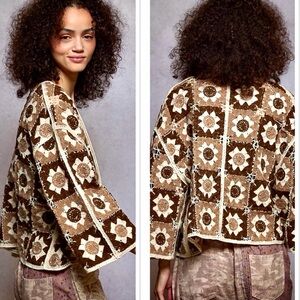 ♥️Hello Gorgeous! POL Open Front Cardigan with Varied Patterns - Choco Multi
